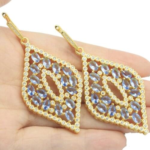 50x17mm Elegant Created White Sapphire For Sister Daily Wear Bride Wedding Silver Earrings