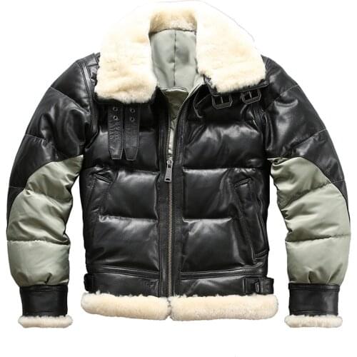 AB3 Read Description! Asian Size Super Cold Resisting Mens Genuine Duck Down Jacket Very Warm Sheep Skin Winter Leather Coat