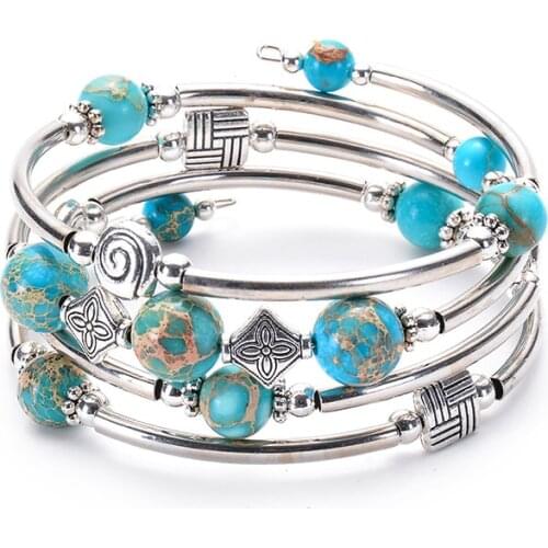 2020 Winding Fashion Multi-layer Bracelet Blue Emperor Stone New Hot Style Charms Unisex Bracelet For Girls Dainty Gift