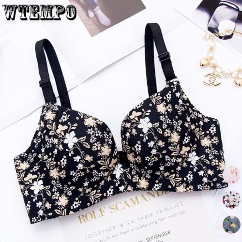 Floral Push Up Bra Women Seamless Sexy Bras Girl Underwear Wire Free Soft Schoolgirl Brassiere Thin Invisible Lingerie Bralette