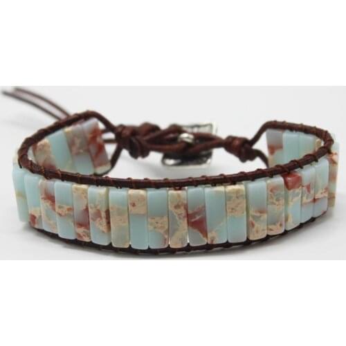 Charm Bracelet Jewelry DIY Handmade Natural Stone Natural Stone Leather Wrap Bracelet Tube Beads Couples Bracelets Gifts Holiday