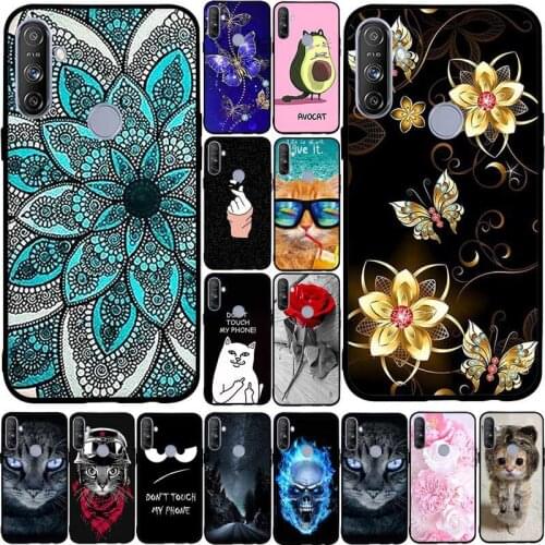 Fashion Flower For Realme 5 5S 5i Case Soft Black TPU Silicone Pattern Phone Case For OPPO Realme C3 C3i 6i C 3 i Capas