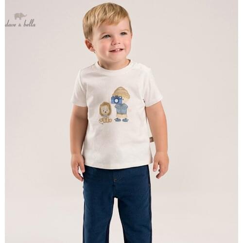 DBS16606 dave bella summer baby boys casual cartoon print T-shirt children tops kids boy fashion tees