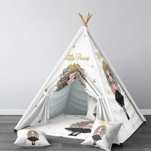 Play Tent for Kids Wigwam Portable Indoor Playground Tents Children Bedrooms Curly Little Princess Yellow Model 059