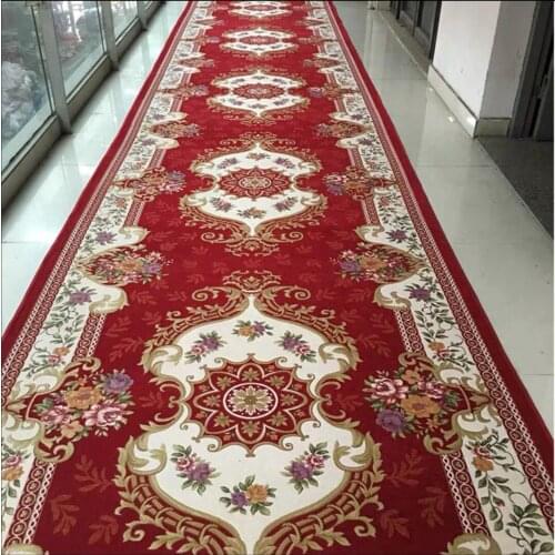 European Style Luxury Rug Red Corridor Runner Carpet Room Decor Hotel Stairs Aisle Rug Jacquard Weave Kitchen Carpet Washable