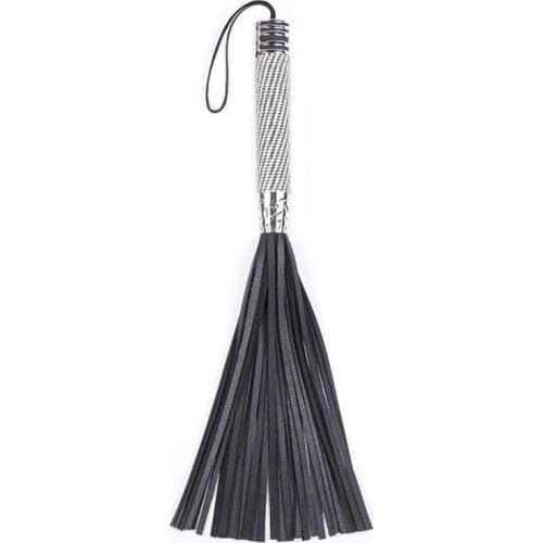 Faux Leather Tassel Short Horse Riding Whip Crop Crystal Handle