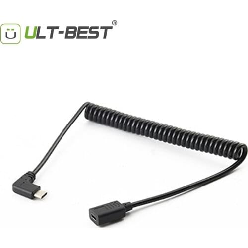 ULT-Best Right Angle 90 Degree USB 2.0 Type C Male to Female Coiled Cable 1.5M USB-C Adapter Cable For Smart Phone Portable Conn