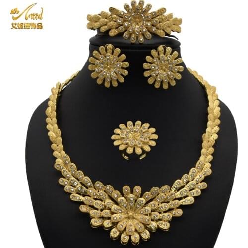 Jewelery Set Fashion Ethiopian Big Necklace 24K Gold Necklace For Women Bangle Wedding Nigerian High Quality Flower Earings 2021
