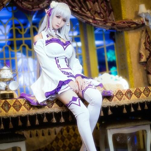 Re:Life In A Different World From Zero Emilia Cosplay Costumes Tuxedo Sexy Dress Cosplay Clothes