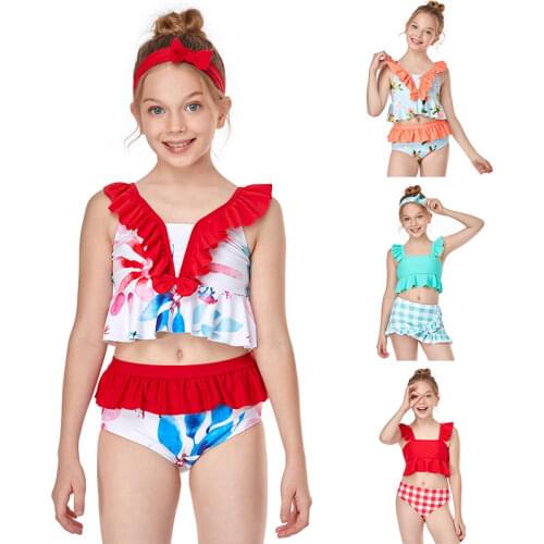Two Pieces Girls Swimsuit Children Swimwear Kids Ruffle Bikini Sets Quick-drying Soft Elasticity Bathing Suit Beachwear for Girl
