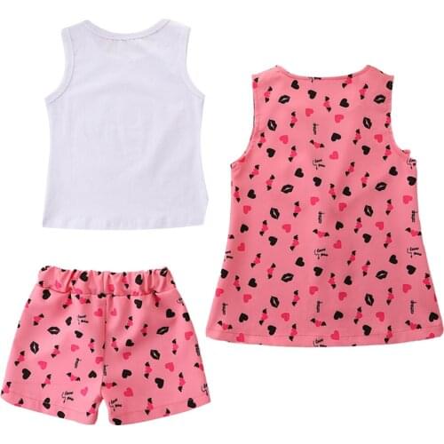 Citgeett Summer Kid Baby Girls Vest + Tops + Shorts Heart Shape Print Loose Casual Style Clothing Set
