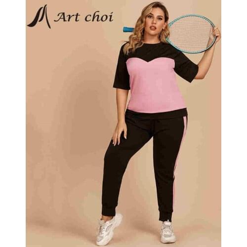 Summer Tracksuit Women Sports 2 Pieces Sets Sweatshirts Gym Fitness Harem Pants + Short Fleece Tops T-Shirt Sport Suit Plus Size