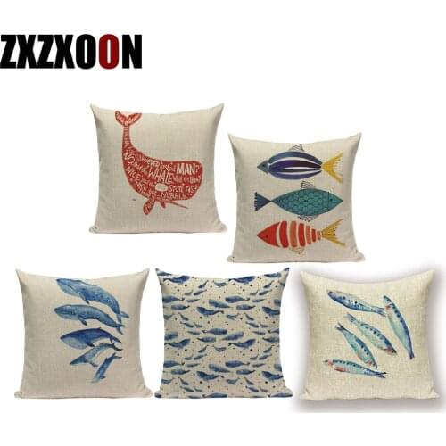 Cute Animals Fishes Decorative Throw Pillows Case Square Sofa Home Seat Cushion Cover for Home Living Room Decoration