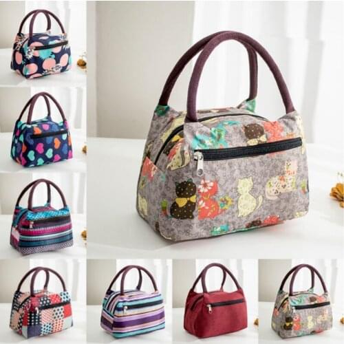 High-capacity portable lunch bag waterproof printing insulated Trapezoidal lunch bag flower lunch box bag