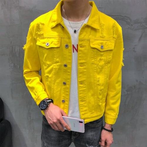 Mens Jackets And Coats Autumn New Denim Jacket Men turn down collar simple loose men jacket Lovers long sleeve hole jacket men