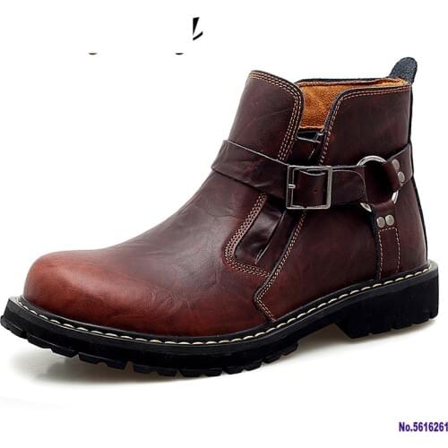 Autumn Winter Fashion Men Motorcycle Boots Genuine Leather Ankle Chelsea Boots Men Shoes Vintage Classic Men Leather Ankle Boots
