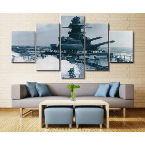 Decoration Room Set Retro Vintage Poster 5 Pieces Battleship Bismarck Naval Military Canvas Picture for Interior Painting