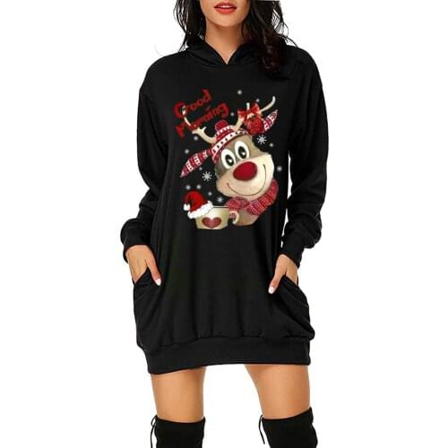 New Christmas Dress Women Fashion Hoodie Bag Hip Pocket Elk Print Hoodie Fashion Dress Vestidos Invierno 2020 Mujer Casual Dress