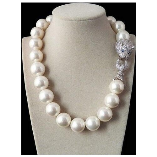 Huge 20mm Genuine White South Sea Shell Imitation Pearl Necklace 19 '' AAA Crystal Clasp>>> free shipping