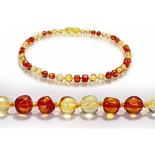 HAOHUPO Top Quality Cognac Gold(Lemon) Baltic Natural Amber Necklace Polish Girls Necklace Gold Handmade Necklace Baby Jewelry