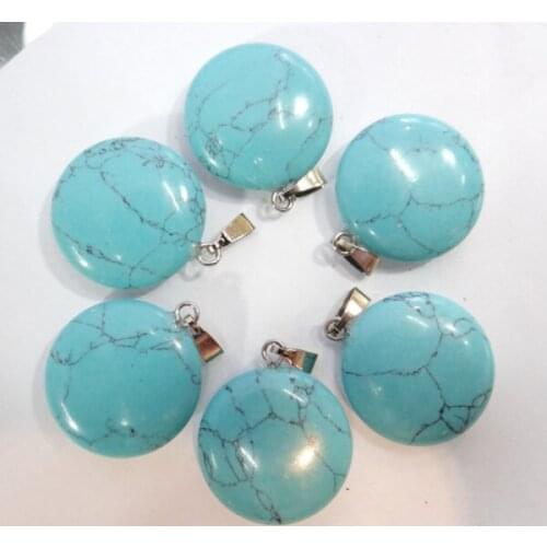 Natural stone Quartz Crystal Turquoises aventurine Round cake pendant for diy jewelry making necklace Accessories12pcs A13