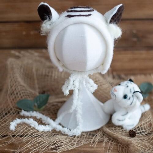 PW PROPS Tiger Hat Toy Set Newborn Photography Props Handmade Wool Felt Photo Props Hat Toy