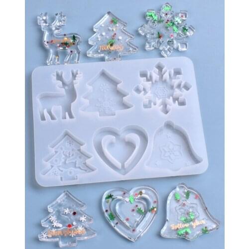 Christmas Pendant Epoxy Resin Mold Love Heart Bells Elk Xmas Tree Hanging Decorations Silicone Mould DIY Crafts Casting Tools