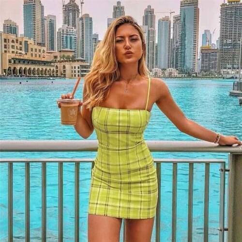 2020 Sexy Womens Sleeveless Bodycon Holiday Dress Plaid Strapless Sundress Ladies Summer Beach Dresses Women Vestidos
