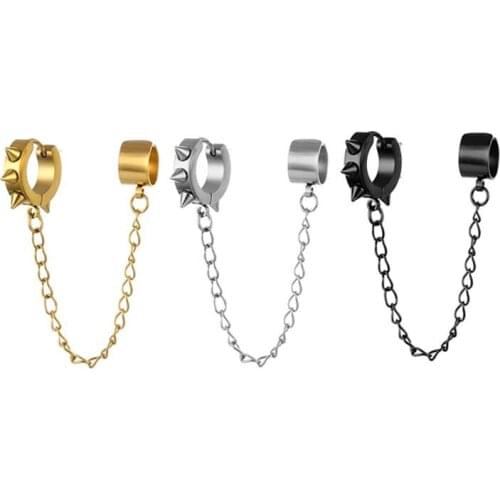 Chain Hoop Earrings For Men Women Stainless Steel Kpop 2021 Fashion Punk Rock Edgy Cool Goth Awl Earrings For Teen Eboy Egirls