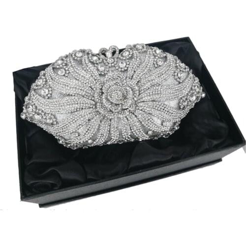Silver Flower Designer Women Party Purse Wedding Bags Female Prom Dinner bags Day Clutches SC986