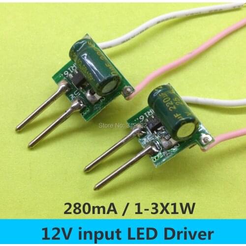 20 PCS MR16 2pin 12V LED Driver 1-3X1W Low voltage Transformer 2 feet 280MA Constant Current 1W 3W High Power Lamp Transformer