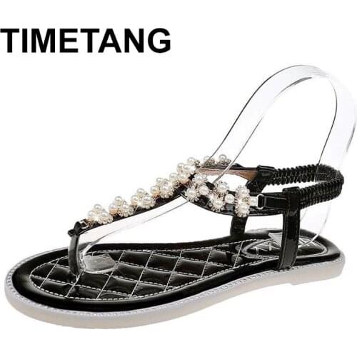 TIMETANGSandals Female Fairy Style 2021New Summer Net Red Fashion All-match Rhinestone Flat Non-slip Korean Flip-flop Roman Shoe
