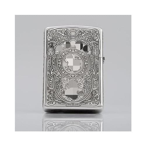 ZORRO Five - Face Carving Etching Goods "Fortune - Embracing PI Xiu" Silver Kerosene Lighter