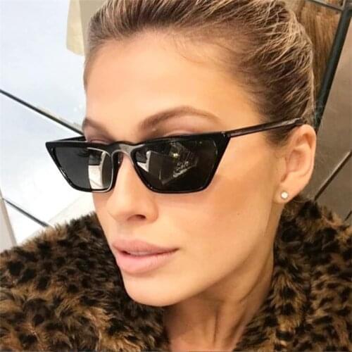 Narrow Square Cat Sunglasses Ladies Cute Black Desidner Shades For Women Vintgae Retro Glasses Men Eyewear