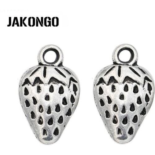Vintage Antique Silver Plated Strawberry Charms Beads Pendants for Jewelry Making DIY Handmade 17x10mm 15pcs