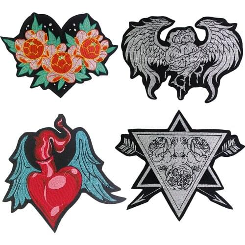Embroidery Rose Flower Heart Patches Arrow Badge DIY Bike Punk Jacket Decoration Stickers Accessories 1pc TH2068