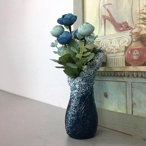 High-end Blue Wave Vase Resin White Marine Vase Ocean Flower Pot Vase Desktop Plant Pot for Living Room Home Decor Accessories
