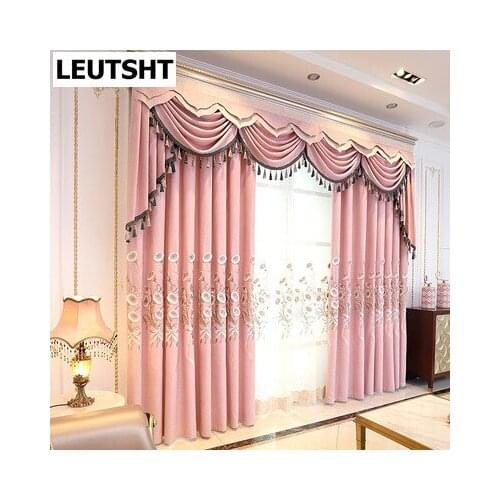 High Quality Pink Pastoral Style Living Room Decoration Curtains Modern Luxury Embroidered Curtains For Bedroom Hotel