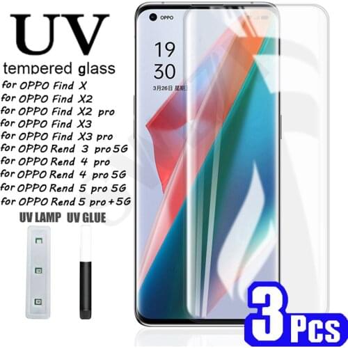 3/5Pcs full UV tempered glass for OPPO Reno 5 4 pro plus 5G Find X X2 X3 3 phone screen protector on the Glass protective film