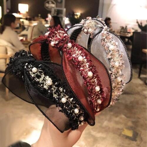 Pearls Lace Bow Knotted Headband For Women Wide Tassel Hairband Fashion Female Hair Accessories Girls Twist Headwear Boho XL090