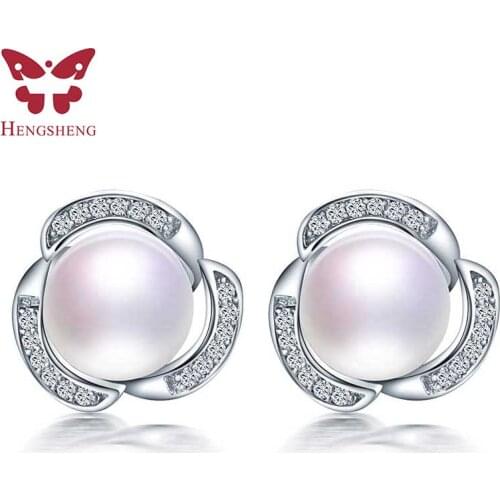 HENGSHENG 100% Genuine Natural Pearl Earrings, 2019 Freshwater Pearl Earrings For women White Pearl Earrings 925 Silver Jewelry