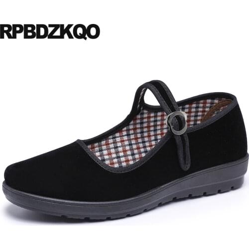 Chinese women 2019 comfortable cheap shoes china casual spring autumn black suede female elderly flats ladies round toe shallow