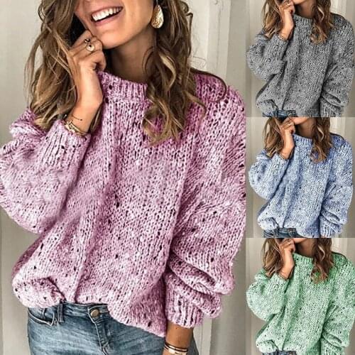 Best Selling European and American Style Retro Solid Color Round Neck Multi-Color Sweater Fall 2020 Women Women Sweaters Pink