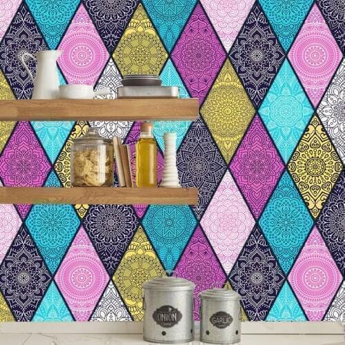 10/15/20/30cm Colorful Triangles Strip Tiles Wall Stickers Bathroom Kitchen Fridge Door Decoration Wallpaper Waterproof DIY Art