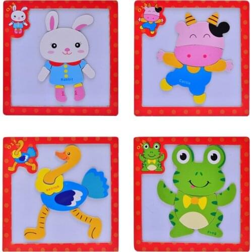 10pcs/lot 3D Magnetic Puzzles Wooden Animals Puzzles Tangram 24 styles Baby Toys Educational Toys for Kids free shipping