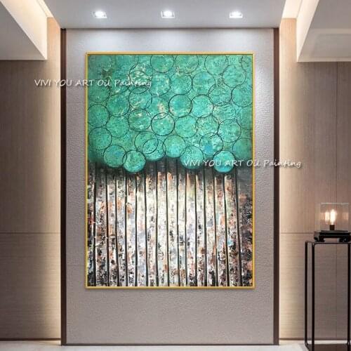 100% Hand painted Abstract Oil Painting Grey and Green Picture Wall Art for Living Room High Quality Acrylic Painting Home Decor