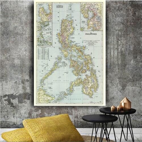 150*225cm The Vintage Philippines Map (1945) Detailed Wall Art Poster Non-woven Canvas Painting School Supplies Home Decoration