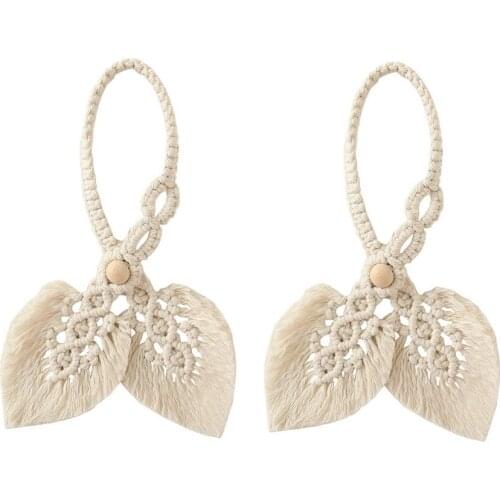 2PCS Boho Woven Leaf Curtain Holder Handwork Boho Woven Cotton Curtain Tieback Buckle Rope Holdback Drapery Home Decoration NEW