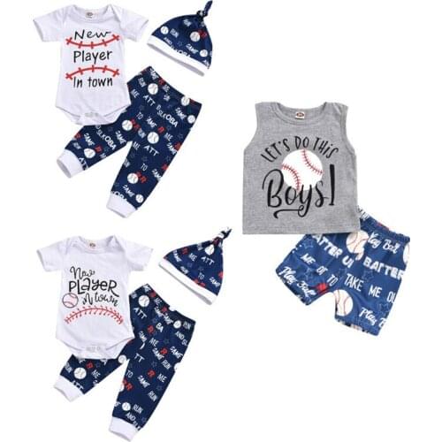 2020 Newborn Infant Baby Boys Clothes Sets Baseball Letter Print Bodysuit/Vest Tops+Shorts/Pants Hats Outfits 0-3Y