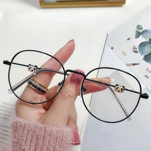 2021 Fashion Panda Decorative Myopia Computer Glasses For Women Round Metal Prescription Eyeglasses Frame Female UV400